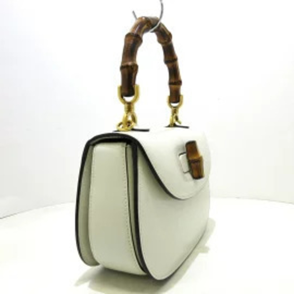 Gucci Bamboo Top Handle Bag Handbag Ivory White Leather